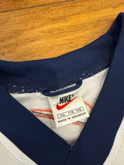 90s Nike Vintage Center Swoosh White Striped Long Sleeve Pullover Jersey (XXL)