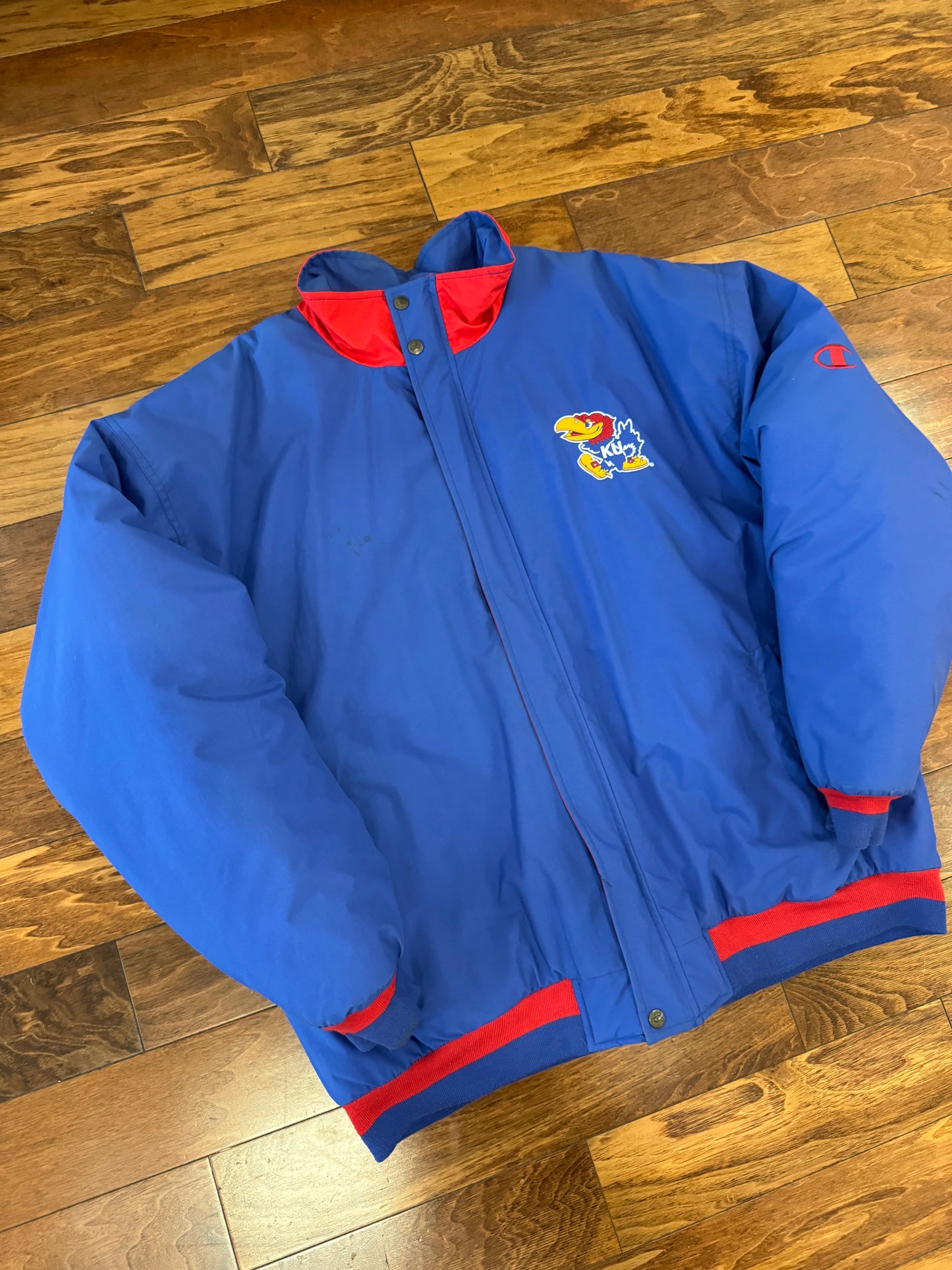 90s Kansas University (KU) Vintage Jayhawks Champion Puffer Jacket (XL)