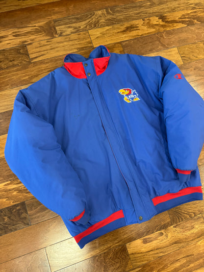 90s Kansas University (KU) Vintage Jayhawks Champion Puffer Jacket (XL)