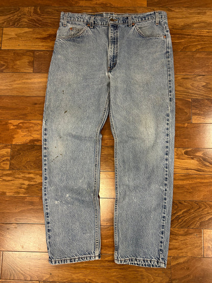1997 Levi's 505 Orange Tab Distressed Light Wash Jeans (36 x 30)