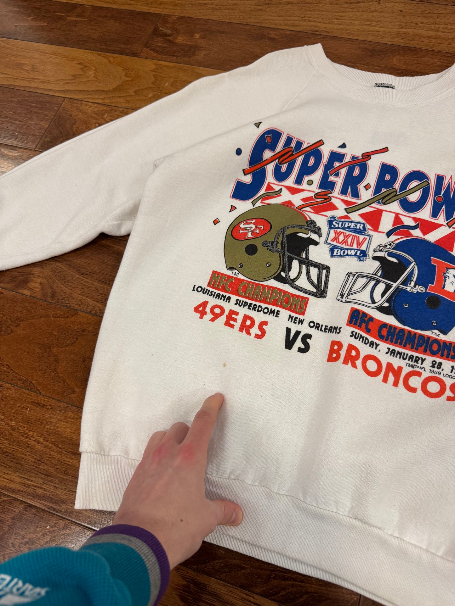 1990 Broncos v 49ers Super Bowl White Crewneck (M)