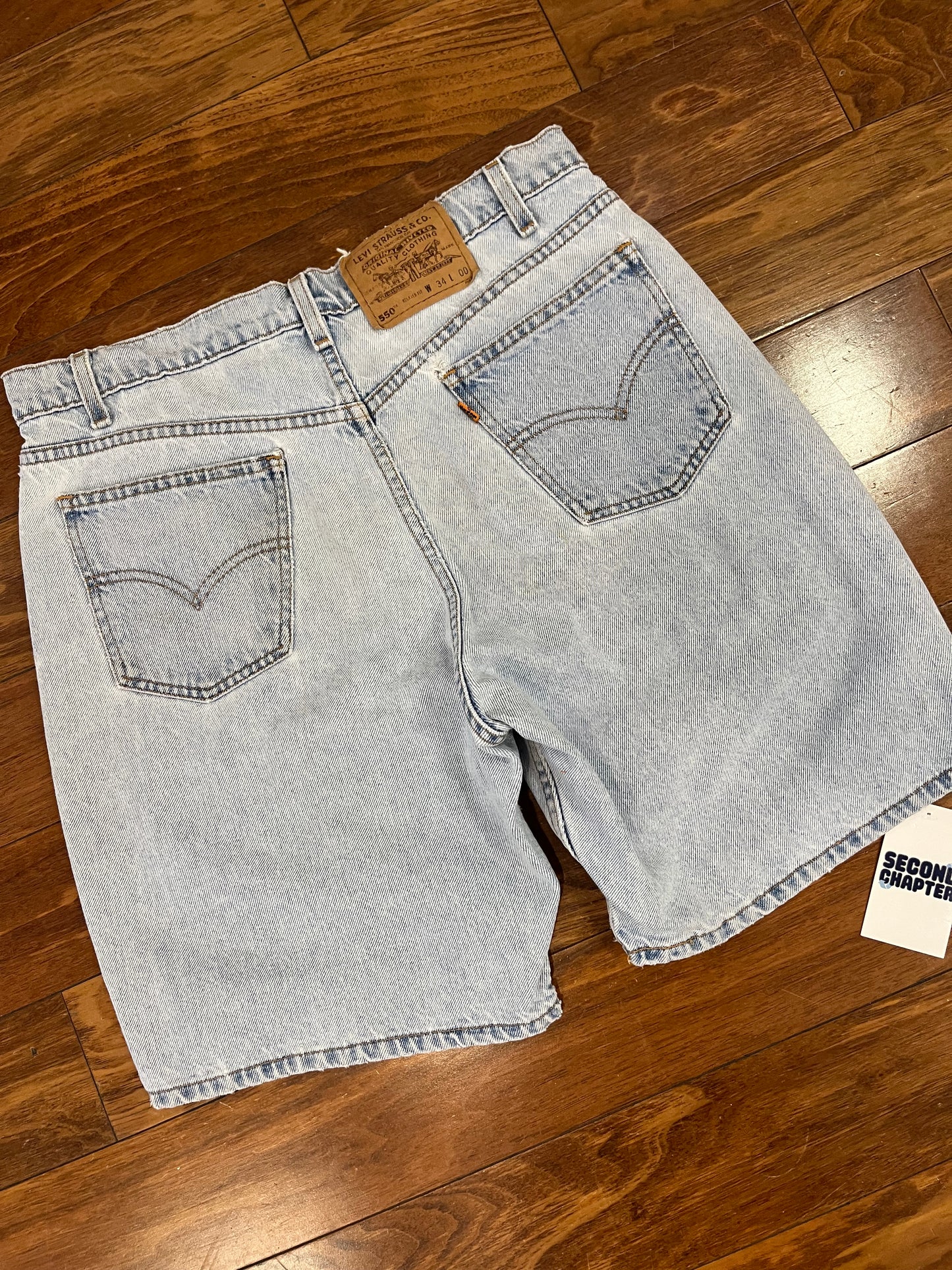 1996 Levi's 550 Light Blue Distressed Shorts (34)