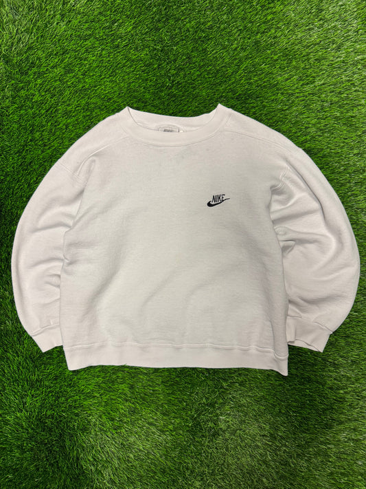90s Nike Swoosh Cropped White Vintage Crewneck (M)
