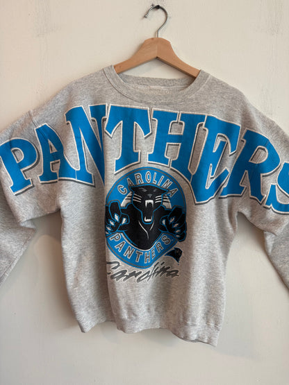 90s Carolina Panthers Sleeve to Sleeve Grey Spell Out Crewneck (M)