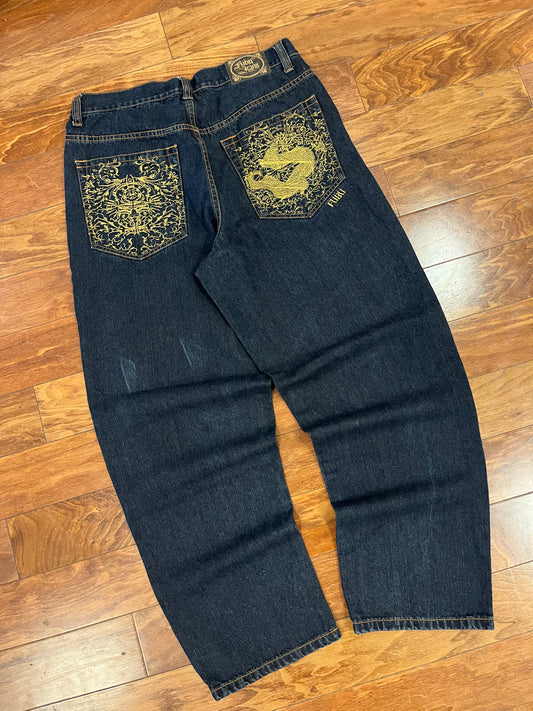 00s Fubu Embroidered Gold Accent Baggy Jeans (34 x 32)