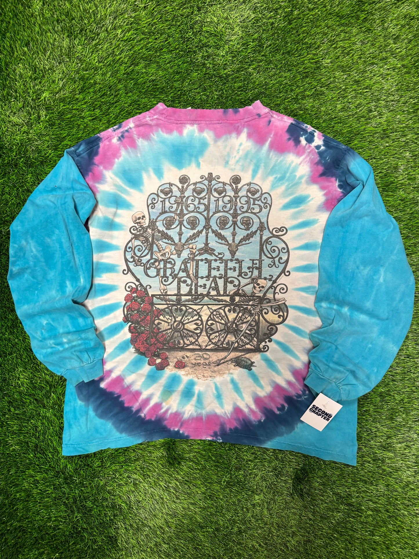 1995 Grateful Dead "Skeleton & Roses" Vintage Band Tie Dye Long Sleeve (XL)