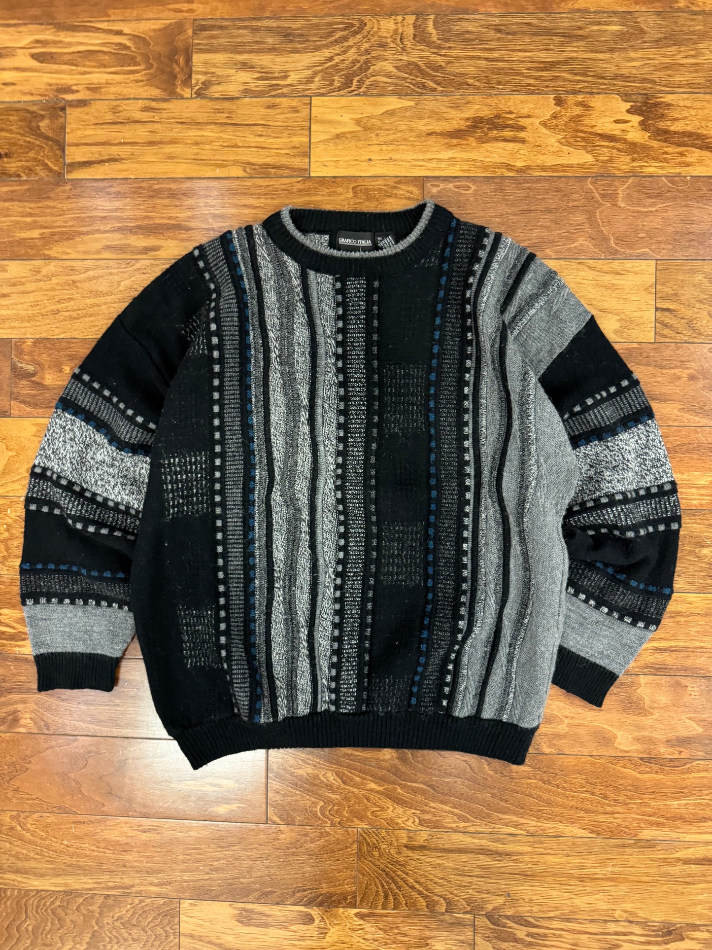 90s Grafico Italia Striped 3D Knit Sweater (XL)
