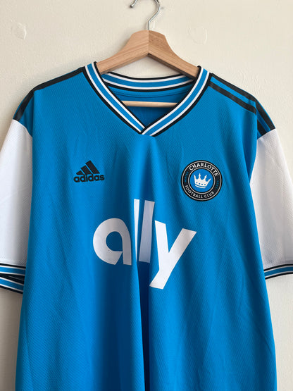 2023 Charlotte FC Adidas Ally Blue and White Soccer Jersey (XXL)