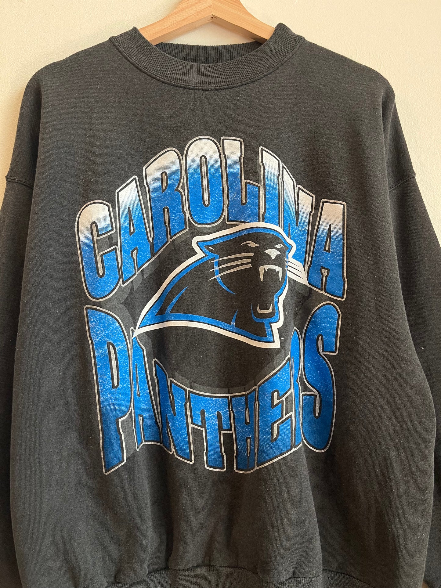 90s Carolina Panthers Faded Black Hanes Crewneck (L)