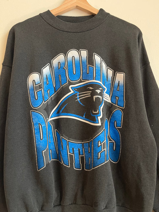 90s Carolina Panthers Faded Black Hanes Crewneck (L)