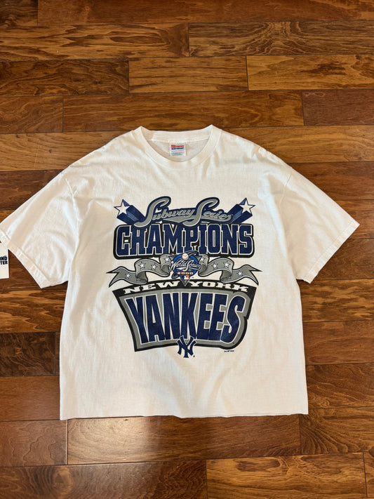 2000 New York Yankees Subway Series Spell Out Vintage MLB Cropped Tee (XL)