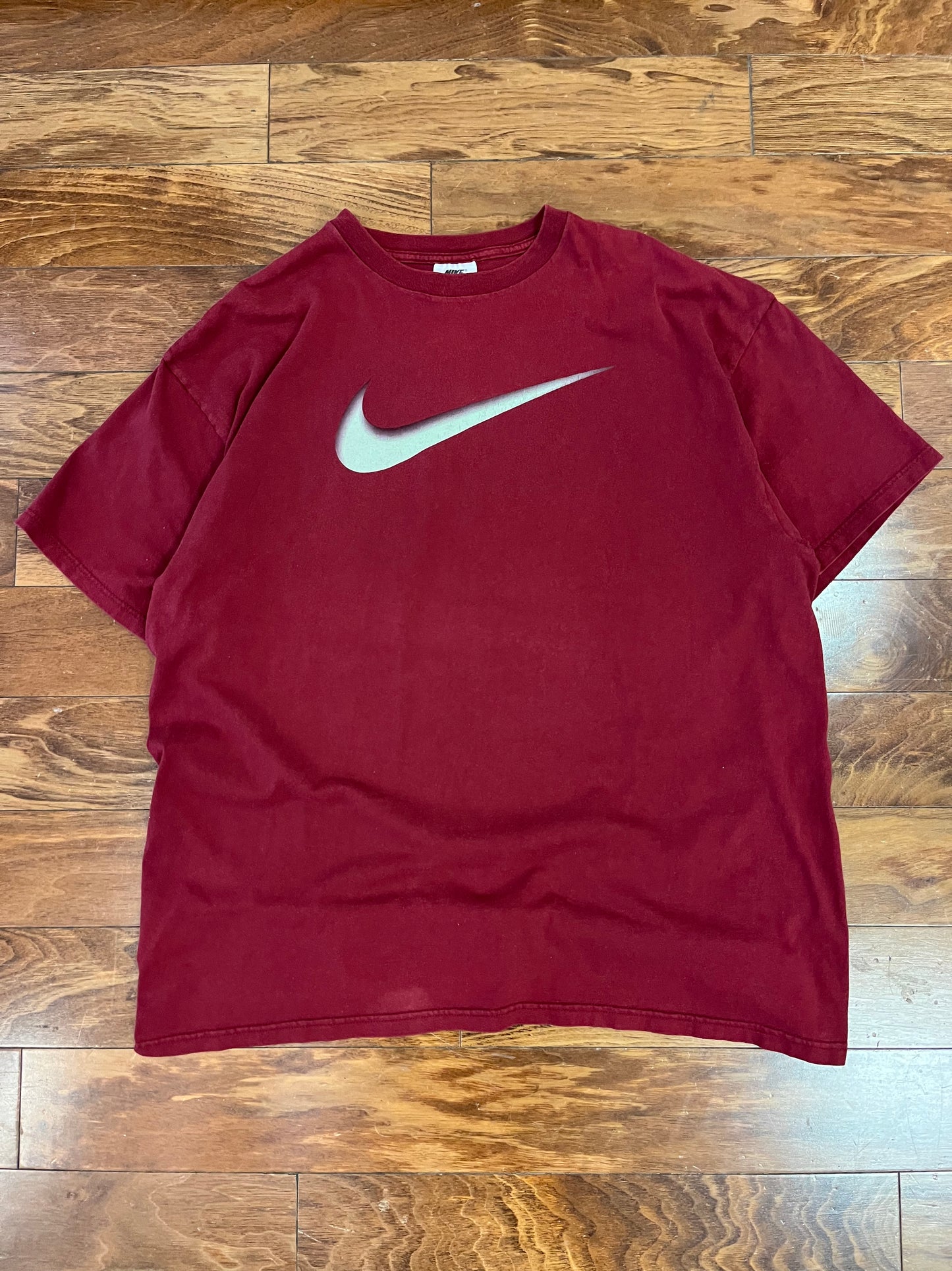 90s Nike Big Swoosh Burgundy Tee (XL)