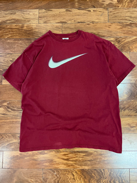 90s Nike Big Swoosh Burgundy Tee (XL)