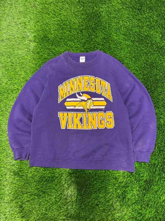 90s Minnesota Vikings Spell Out Trench Crewneck (L)