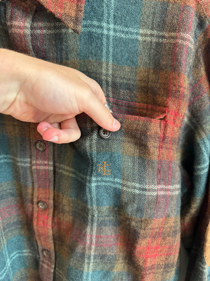 90s Lauren Ralph Lauren Multi-Colored Green Label Flannel (S)
