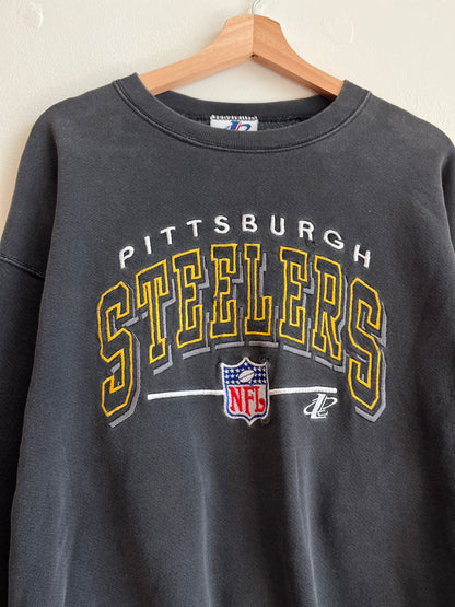 90s Distressed Pittsburgh Steelers Logo Athletic Crewneck (L)