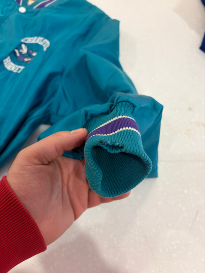 90s Charlotte Hornets DeLong Satin Spell Out Jacket (L)