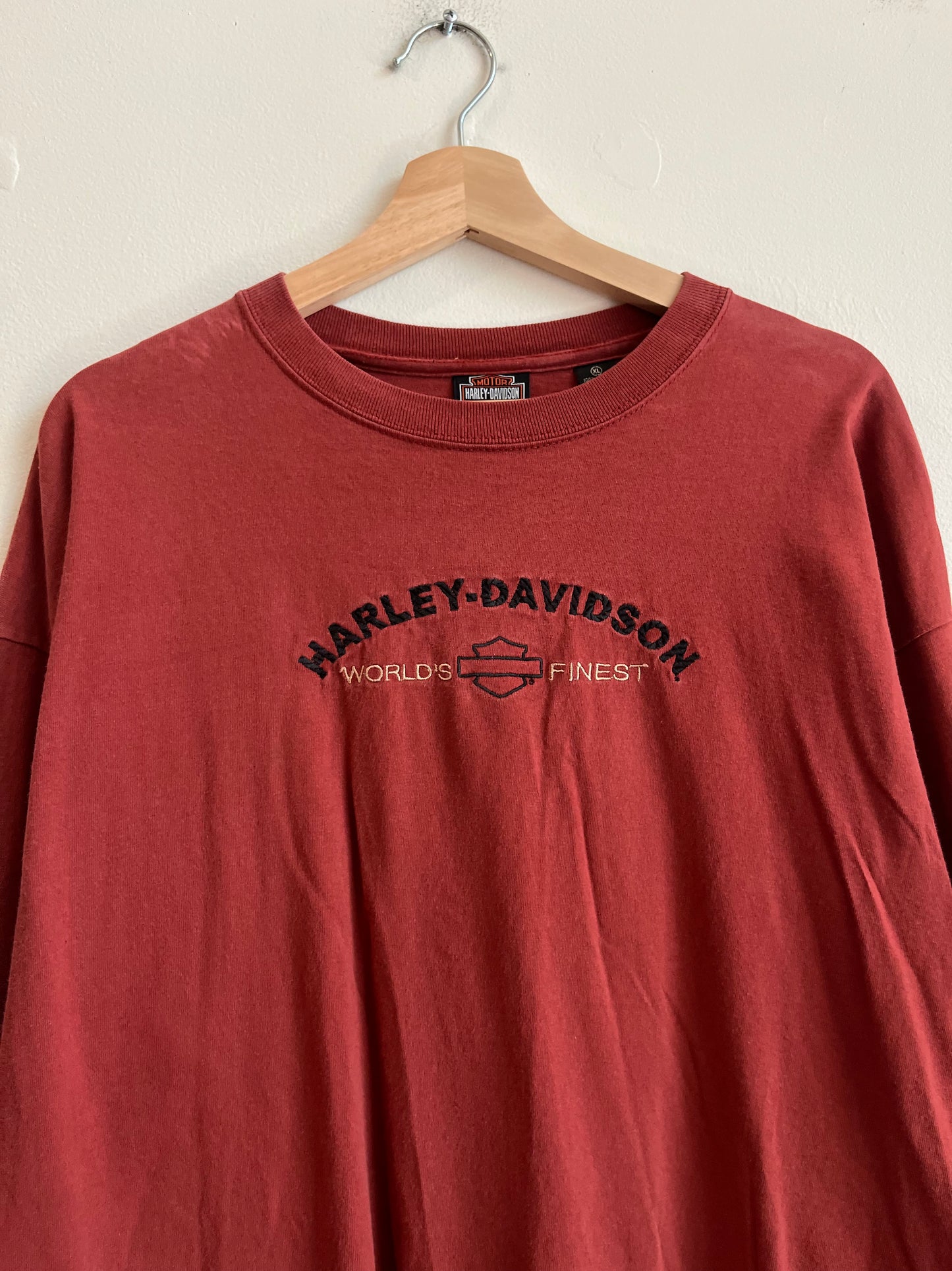 00s Harley Davidson Embroidered Burgundy Long Sleeve Shirt (XL)