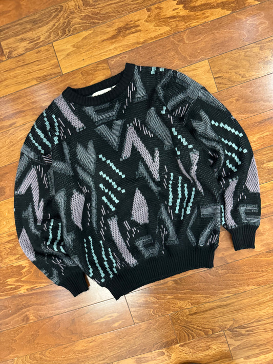 90s Michael Gerald Purple Pattern Sweater (L)