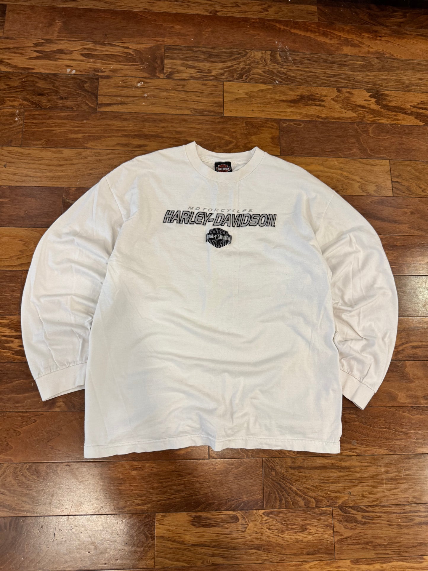 00s Harley Davidson Embroidered White Long-Sleeve Shirt (XL)