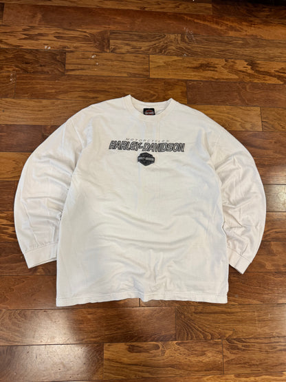 00s Harley Davidson Embroidered White Long-Sleeve Shirt (XL)