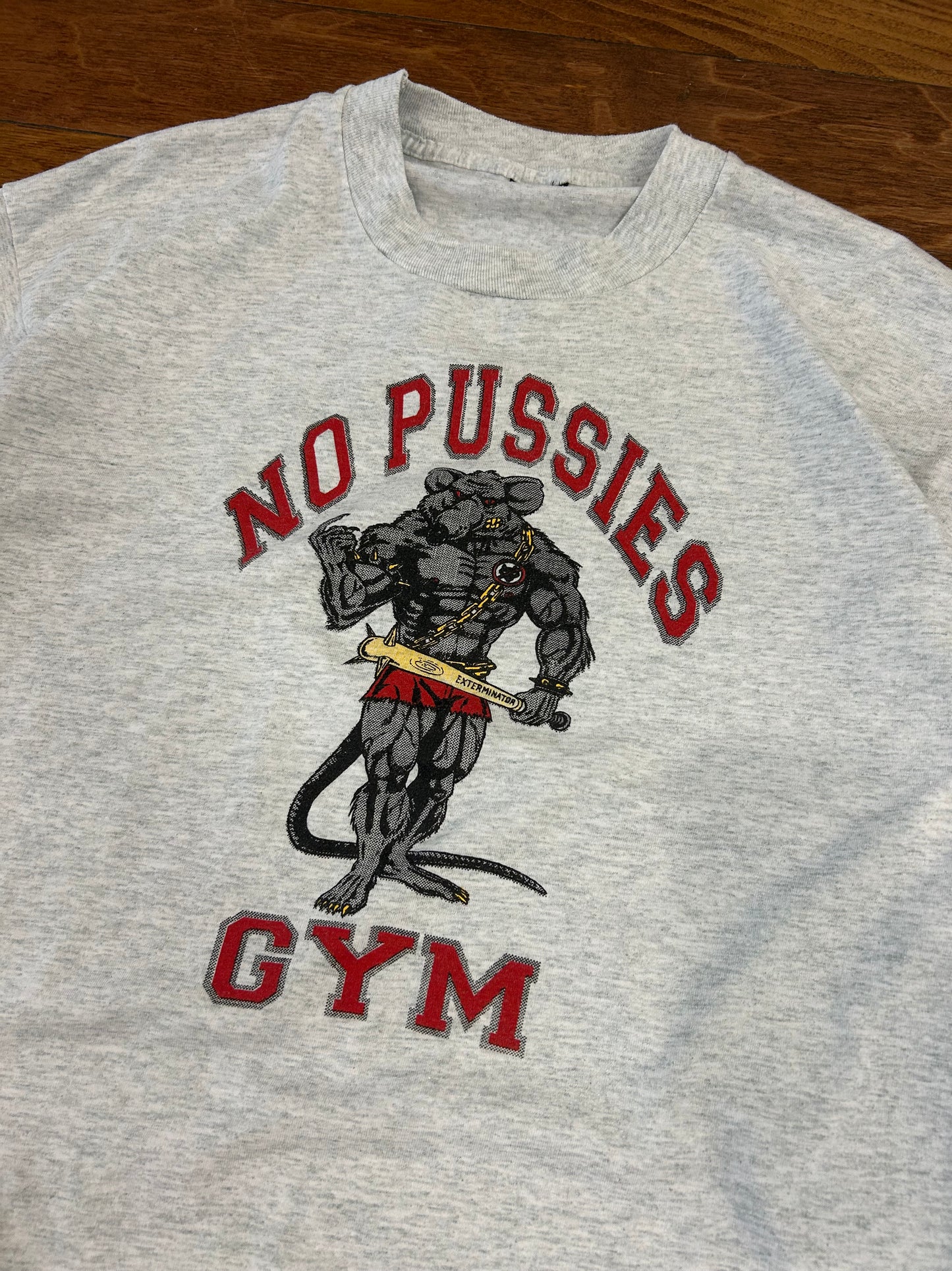 90s No Pussies Gym Grey Tee (XL)