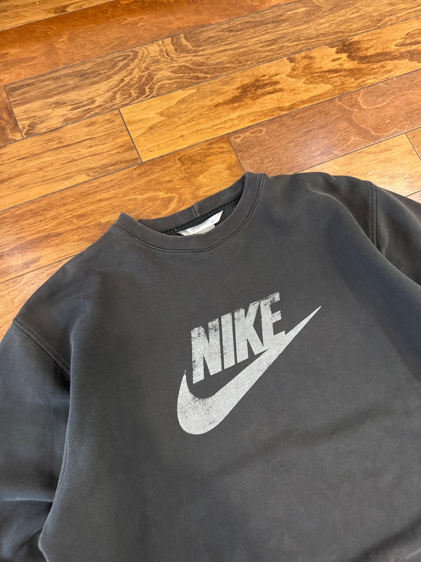 00s Nike Big Swoosh Spell Out Faded Black Crewneck (XXL)