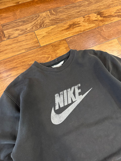 00s Nike Big Swoosh Spell Out Faded Black Crewneck (XXL)
