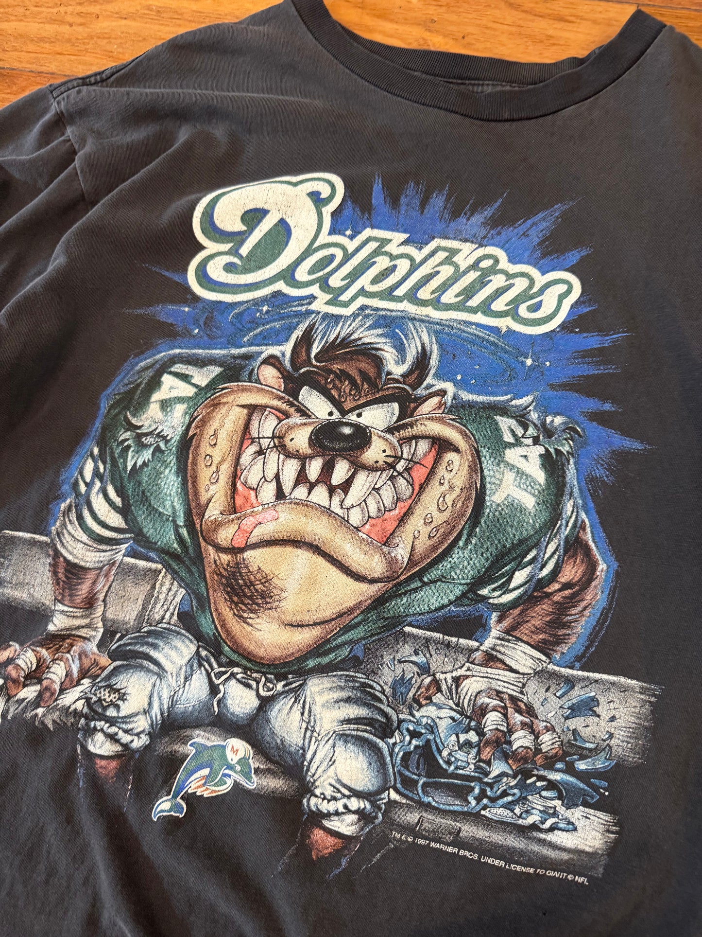 1997 Miami Dolphins Taz Graphic Faded Tee (L)