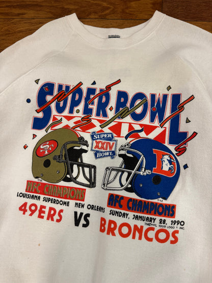 1990 Broncos v 49ers Super Bowl White Crewneck (M)