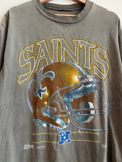 1991 New Orleans Saints Smoke Faded Riddell Tee (L)