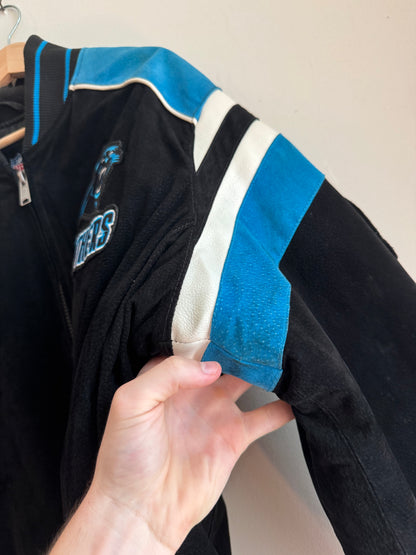 00s Carolina Panthers Suede Embroidered Patched NFL Jacket (XXL)
