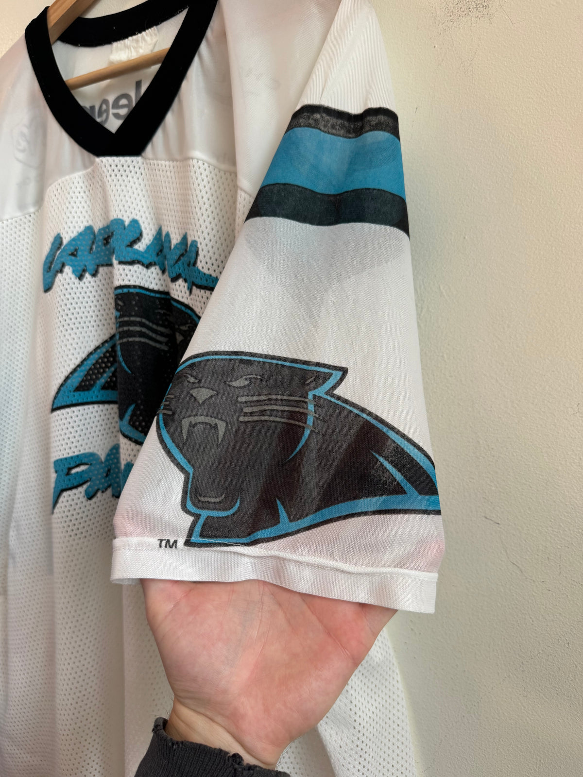 2005 Carolina Panthers Cat Scratch Spell Out Mesh Jersey (XL)
