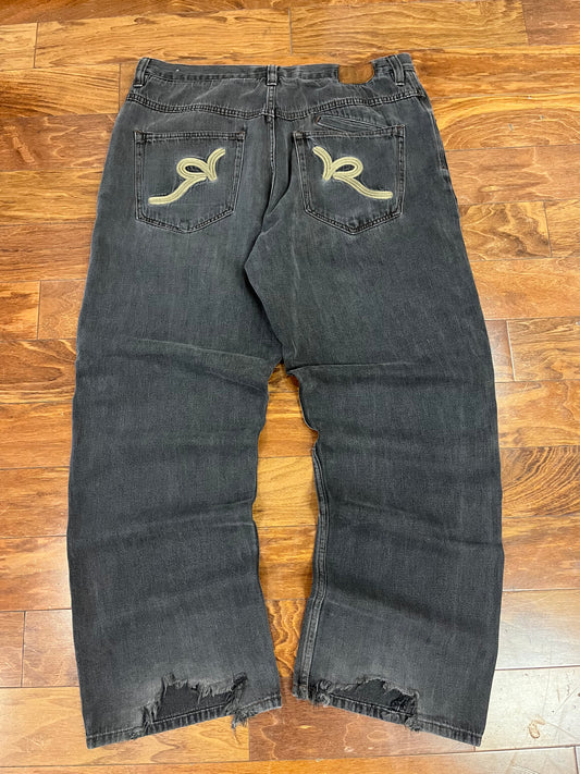 00s Rocawear Baggy Embroidered Black Jeans (40 x 33)