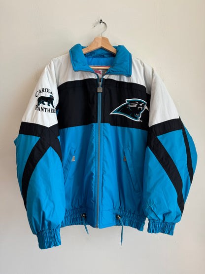 90s Carolina Panthers Nutmeg Embroidered Puffer Jacket (M)