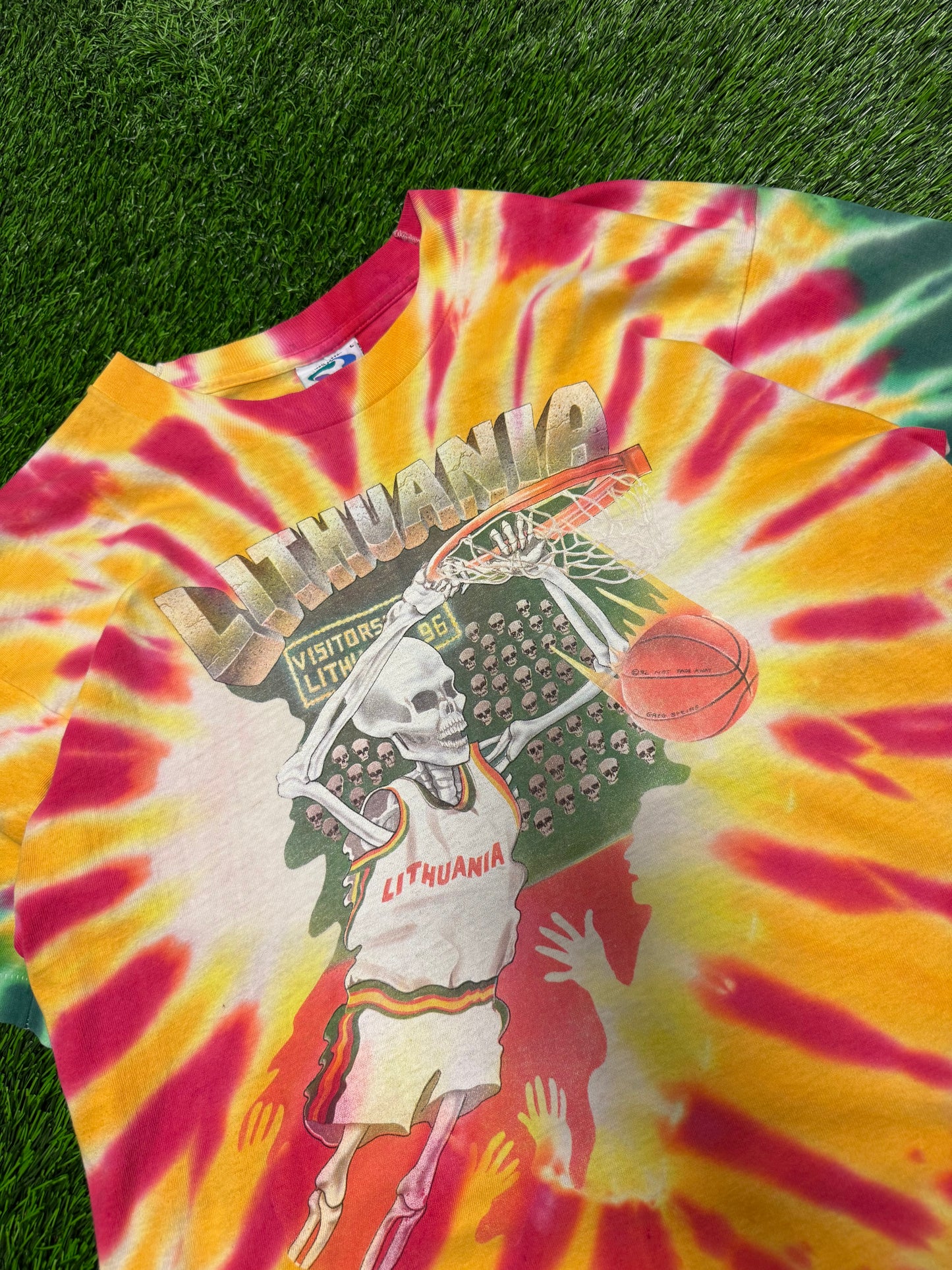 1992 Lithuania Grateful Dead Tie Dye Vintage Liquid Blue Band Tee (L)