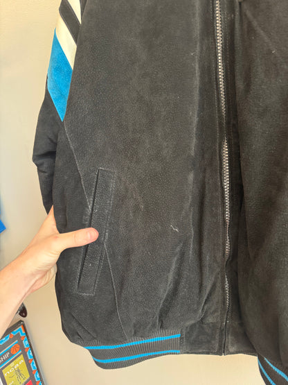 00s Carolina Panthers Suede Embroidered Patched NFL Jacket (XXL)