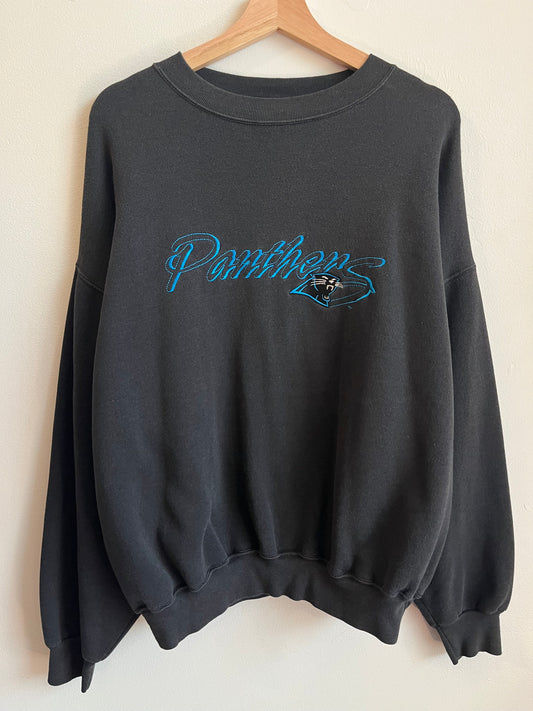 90s Carolina Panthers Embroidered Black Crewneck (L)