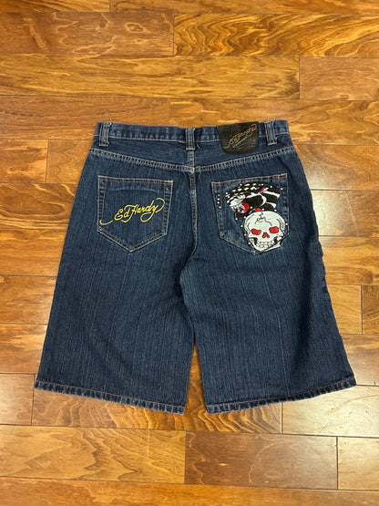 00s Ed Hardy Embroidered Jean Shorts (34)