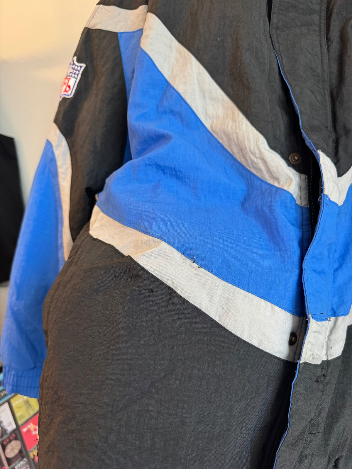 90s Carhartt Panthers Apex Black/Blue Puffer Jacket (XL)