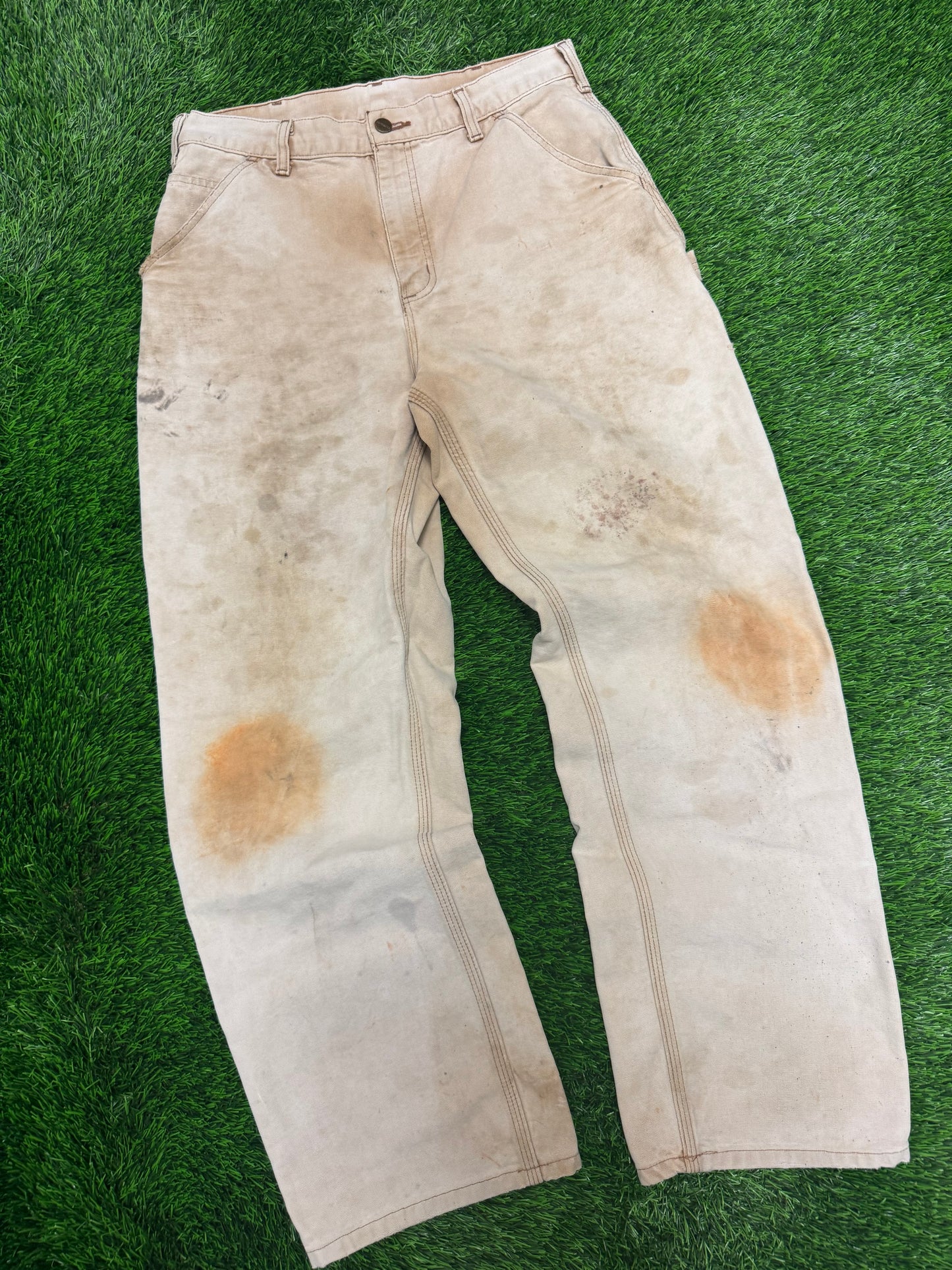 00s Vintage Carhartt Faded Tan Thrashed Pants (32 x 31)