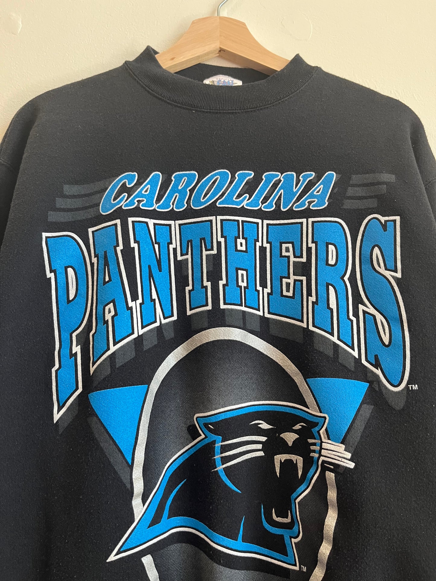 1993 Carolina Panthers Football Spell Out Black Crewneck (M)