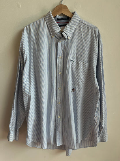 00s Tommy Hilfiger Pinstripe Blue Button Down Polo Shirt (XL)