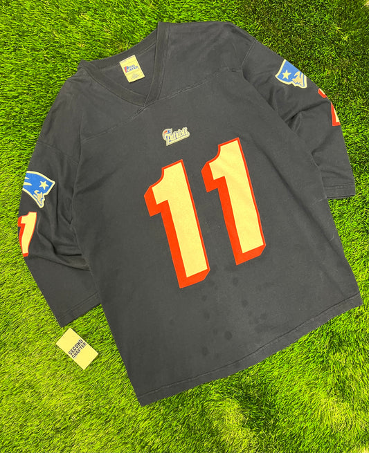 90s New England Patriots Drew Bledsoe 1/4th Sleeve Jersey Shirt