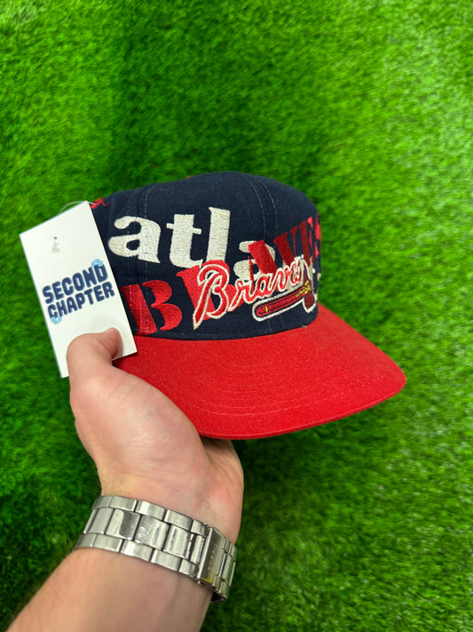 90s Atlanta Braves MLB Big Logo Vintage Snapback Hat (OS)