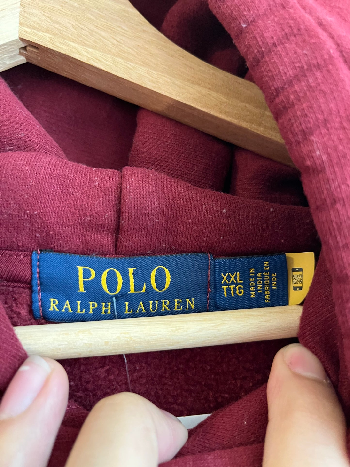 2010s Polo Ralph Lauren Corduary Spell Out Burgundy Hoodie (XXL)