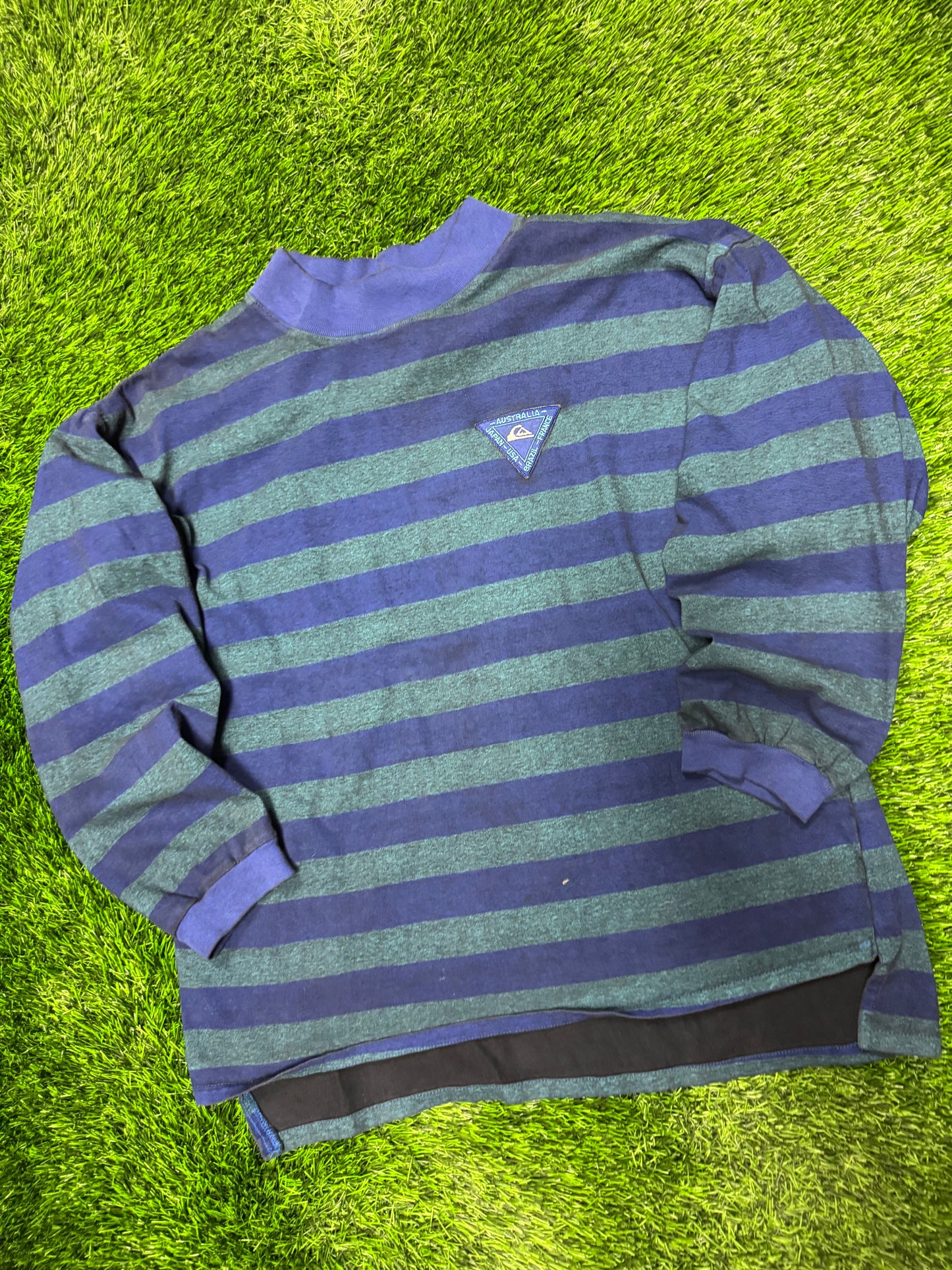 90s Quiksilver Striped Color Block Surf Long Sleeve Mock Shirt (L)
