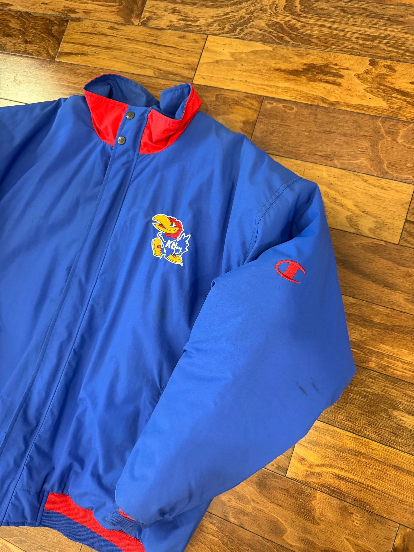 90s Kansas University (KU) Vintage Jayhawks Champion Puffer Jacket (XL)