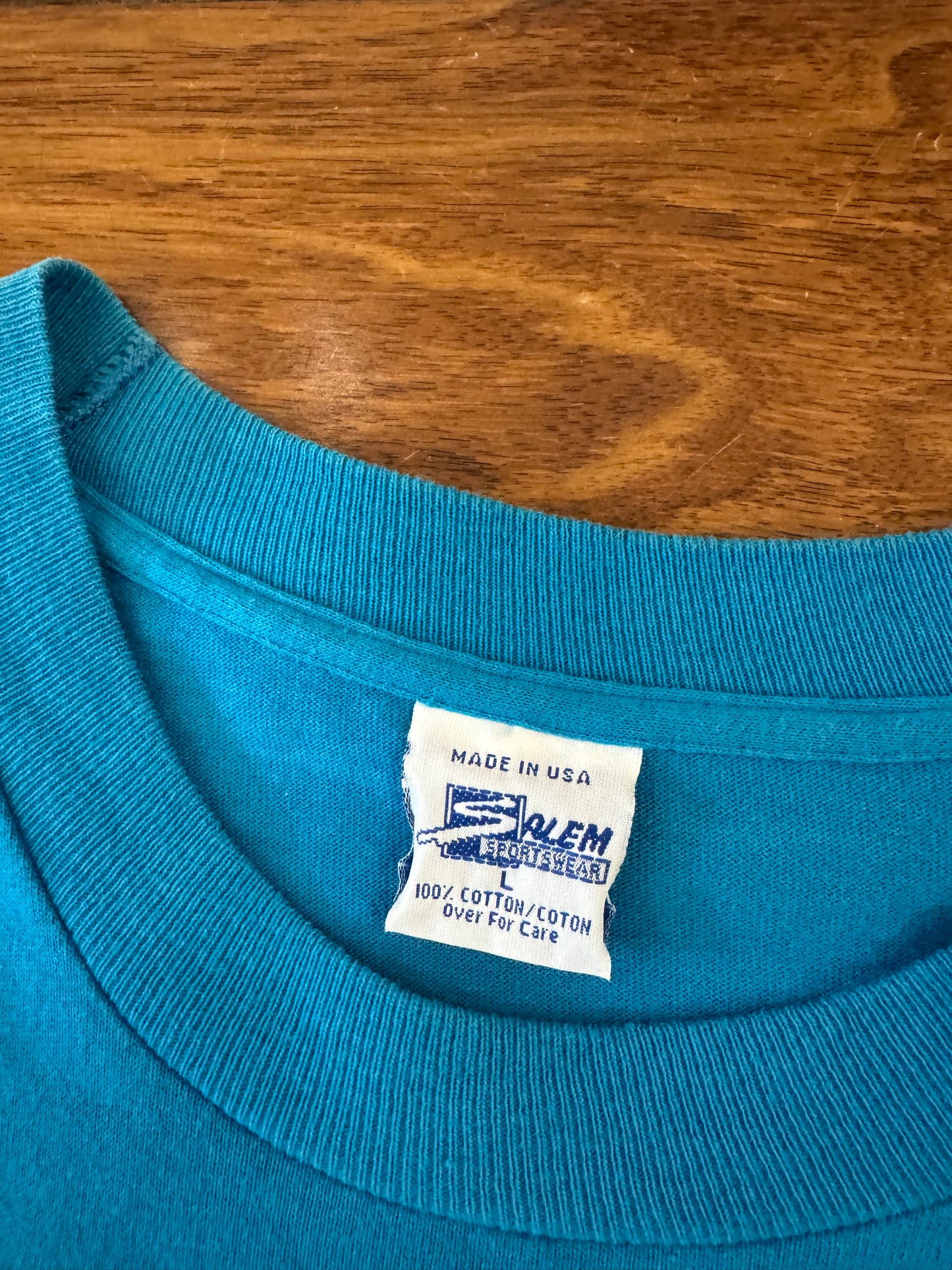 1995 Carolina Panthers Salem Sportswear Big Helmet Graphic Blue Vintage Tee (L)