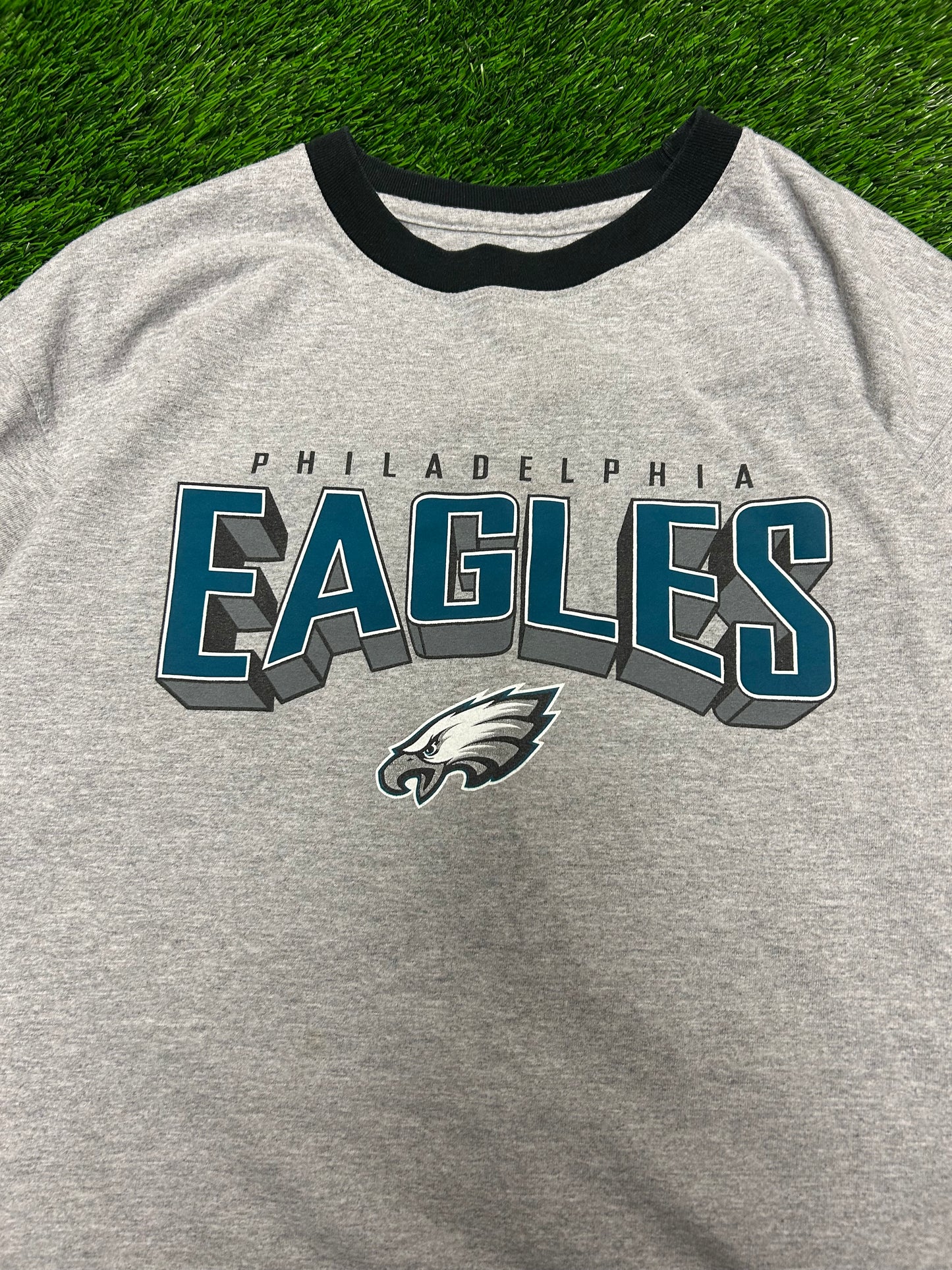 00s Philadelphia Eagles Reebok Grey Ringer Tee (L)